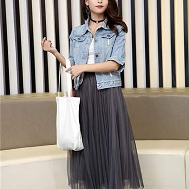 Hixiaohe Women Autumn 3/4 Sleeve Retro Short Denim Jackets Light Blue Jean Coats (Light Blue, 3X-Large) - Image 2