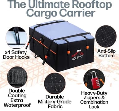 RoofPax Waterproof 19 Cubic Feet Rooftop Cargo Carrier Bag – Heavy Duty Car Roof Storage with Double Zipper & Tie Down Straps – Fits Cars with or Without Roof Rack - Image 4