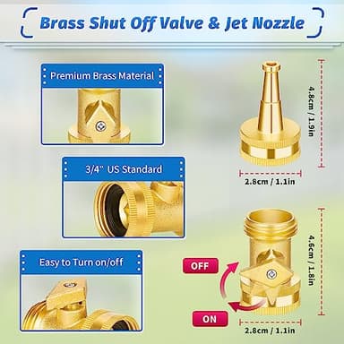 AUTOMAN Brass Hose Nozzle - High Pressure Jet Nozzle 4 Count (2 Set), Heavy Duty Water Hose Sprayer Sweeper with Hose Shutoff Valve, 3/4” GHT Nozzles for Garden Hose, Car Wash, Extra 10 Rubber Washers - Image 3