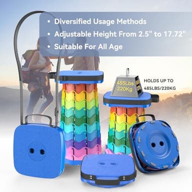 Guioiby Upgraded Collapsible Stool, Portable Folding Stool, Telescoping Camping Chair with Max Load Capacity 485lbs, Square Retractable Stool for Camping Gardening Fishing Hiking BBQ [Rainbow+Blue] - Image 4