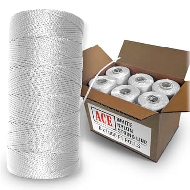 White Mason Line String Line - #18 Braided Nylon String - 6,000 Ft Length - Nylon Twine for Gardening Or Masonry Tools - Perfect Construction String for A String Level, Twine String for Gardening - Image 1