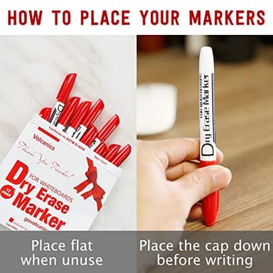 Volcanics Red Dry Erase Markers Low Odor Fine Whiteboard Markers Thin Box of 12 - Image 2