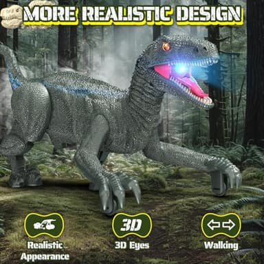 J Rootage Remote Control Dinosaur, Realistic Dinosaur Toys for Kids 3-5, 2.4GHZ, Walking,Rechargeable, 3D Eyes, 3 Sound Effects, Demo Function, Jurassic Toys for Christmas, Kids 3+ - Image 3