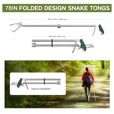GYORGKSHI 78“ Snake Tongs Collapsible Grabber, Professional Reptile Snake Catcher Wide Jaw Handling Tool, Stainless Steel Snake Hook - Image 2