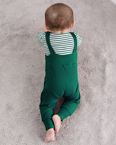 YUEMION Newborn Baby Boy Clothes Infant Boy Outfits 2Pcs Stripe Top Romper Pants Set 24 Months Overalls Toddler Boy Clothes(Green, 18-24 Month) - Image 3