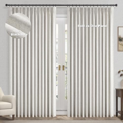 Topfinel Extral Wide Curtains, Pinch Pleated 100% Blackout Linen Drapery Panels with Hooks, Pinch Pleat Drapes for Patio Sliding Door Large Window Living Room Track, 72" Wx96 L 1 Panel - Image 1