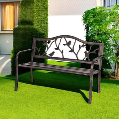 Sophia & William Outdoor Bench, Porch Bench, Garden Bench, Wrought Iron Bench with Backrest and Armrests, Bronze - Image 6