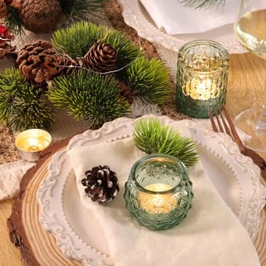 DARJEN 12Pcs Green Votive Candle Holders with 12Pcs Tea Lights Candles- Round Glass Candle Holders Bulk for Table Centerpiece, Tea Lights Candle Holders for Wedding Home Party & Gift - Image 2