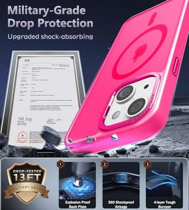 Newfuture Designed for iPhone 15 Case with Strong Magnetic [13 FT Military Drop Protection] [Compatible with Magsafe] Slim Translucent Matte Shockproof with Anti-Fingerprint Phone Case, Hot Pink - Image 5