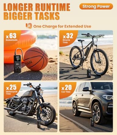 Tire Inflator Portable Air Compressor: 20000mAh & 150PSI Fast Inflation Air Pump for Car Moto Bike Ball - One-Button Control - Senior-Friendly Solution for Elderly Drivers - Image 5