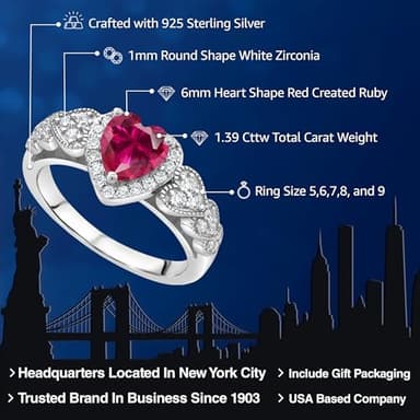 Gem Stone King 6MM Heart Shape Engagement Ring For Women | 925 Sterling Silver | Gemstone Birthstone | Wedding Engagement Anniversary Promise Ring | Available In Size 5, 6, 7, 8, 9 - Image 2