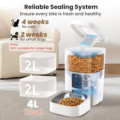 Automatic Cat Feeder with Dual Cameras, 2K HD Video with Night Vision, 5G WiFi Timed Pet Food Dispenser for Cat & Small Dog, 2-Way Audio, Easy APP Control, AI Pet Capture & Remain Food Record - Image 7