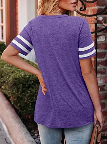 Angerella Womens T-Shirts Short Sleeve Tops Summer Casual V Neck Shirts Baseball Tees Purple L - Image 4