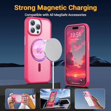 Temdan for iPhone 15 Pro Max Case [Compatible with MagSafe] [Military-Grade Drop Protection] [Anti-Fingerprint] [Anti-Scratch] Slim Silky-Soft Touch Translucent Matte Case 6.7 inch, Hot Pink - Image 3