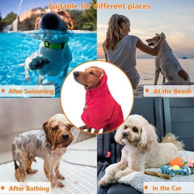 Dog Drying Coat, Puppy Bathrobe Towel wrap, Pyjamas Gown Microfibre Dog Robes with Reflective for Dog pet Super Absorbent - Red - L - Image 6