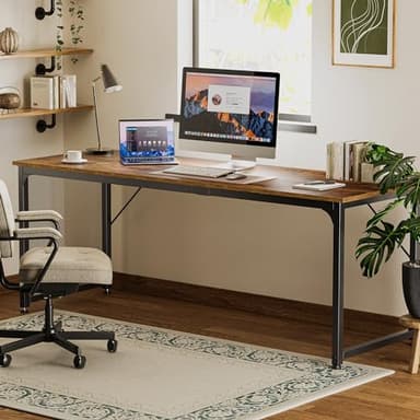 Huuger Computer Desk, 80 Inch Office Desk, Gaming Desk with Storage, Writing Desk Work Desk for Home Office, Study, Long Simple Desk, Large Legroom, Metal Frame, Rustic Brown - Image 7