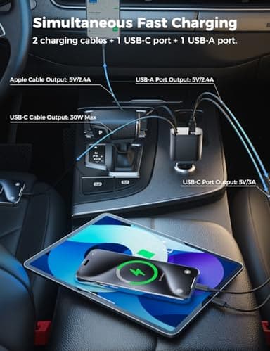 【Upgraded】 SUPERONE Retractable Car Charger 4 in 1, Fast Car Phone Charger with Cord 2.6ft, USB C and Apple Car Adapter, Compatible with iPhone 17 16 15/15 Pro Max/14/13/12/11, Galaxy, Pixel - Image 5