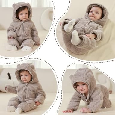 AiWMGL Newborn Baby Bear Outfit Suit With Fold-Over Mittens and Footies Girls Boys 0-3 Months Winter Fleece Clothes Suit Hooded Jumpsuit Romper Snowsuit - Image 6