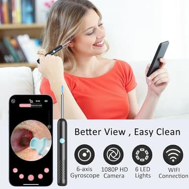 Ear Wax Removal Tool Camera, Ear Cleaner with Camera and 6 LED Light, 1080p HD Ear Scope, Ear Cleaning kit, 9 Ear Tools and 20 Ear Replacement Tips, for iOS & Android (Black) - Image 2