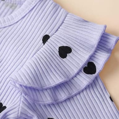 Fullfamous Infant Baby Girl Clothes Fall Winter Outfits Long Sleeve Clothing Onesie Pant Set Gifts 3-6 months Lavender Heart - Image 5