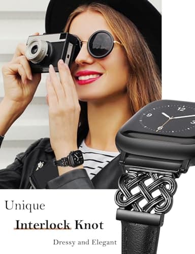 TOYOUTHS Compatible with Apple Watch Bands Women 38/40/41/42mm Dressy Slim Leather Strap with Designer Celtic Knot Interlock Buckle Bracelet for iWatch Series 11 10 9 8 7 6 5 4 SE 3 2 1, Black - Image 4