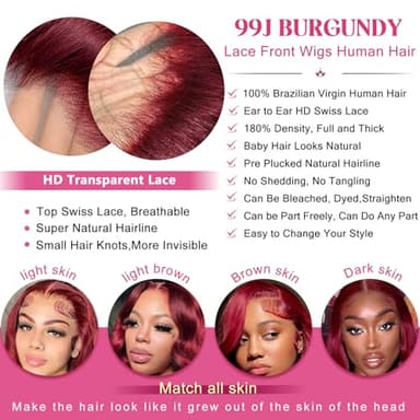 Lukymart 28 Inch 99J Burgundy Lace Front Wigs Human Hair 13x6 HD Transparent Body Wave Lace Front Wigs Pre Plucked 99j Burgundy Red Wine Glueless Human Hair Wigs for Women - Image 5