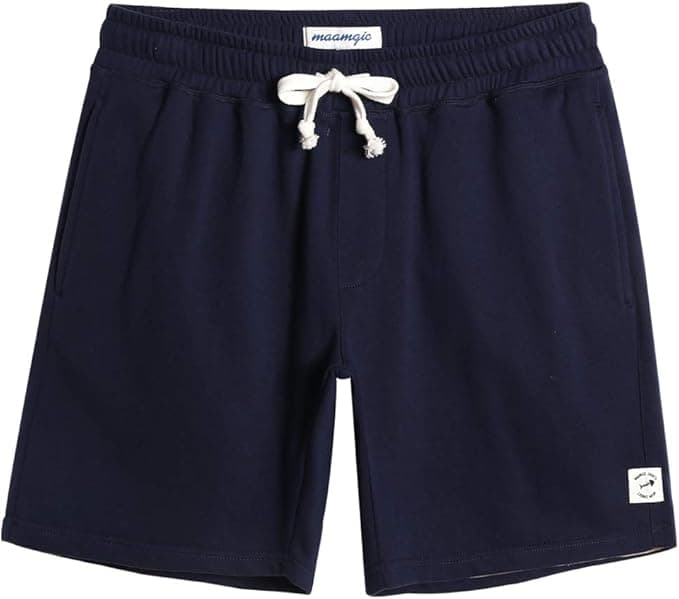 maamgic Mens Sweat Shorts 7" Above Knee Workout Gym Shorts Lounge Shorts with Zipper Pockets - Image 1