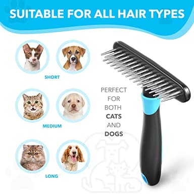 DOGI Deshedding Brush - Undercoat Rake for Dogs, Cats, Matted, Short, Long Hair Coats - Double Row Stainless Steel Pins - Reduce Shedding by 90% (Blue) - Image 3