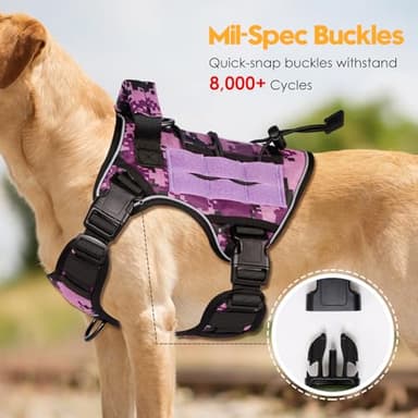 Heavy-Duty Tactical Dog Harness for Large Dogs, No Pull Adjustable Reflective Pet Vest with Molle System, K9 Military-Grade Control for Service Training, Outdoor & 10+ Breeds, Purple Camo, Medium - Image 3