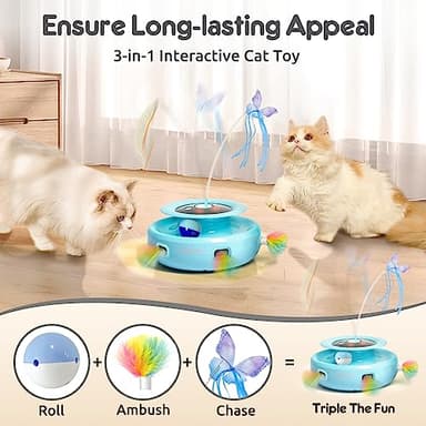 ORSDA Cat Toy, 3-in-1 Automatic Interactive Electronic Moving Ambush Feather, Fluttering Butterfly, Track Balls, USB Rechargeable Powered Smart Indoor Exercise Kicker - Image 2