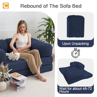 COMAX Futon Sofa Bed, 4-in-1 Floor Foldable Sofa Couch Bed Queen with L-Shaped Armrests, Convertible Folding Chair Bed Sleeper Mattress Fold Out Comfy Lounge for Living Room Bedroom, Dark Navy Blue - Image 9