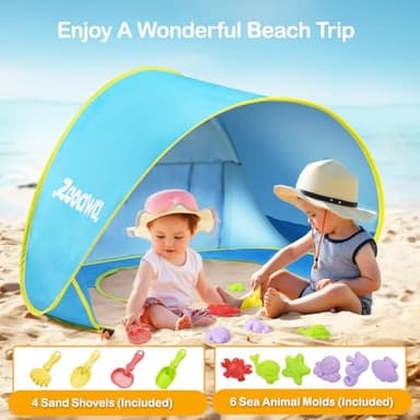Zooawa Baby Beach Tent, Pop Up Beach Tent Sun Shade for Beach, Portable Shade Pool UV Protection Sun Shelter for Infant with Beach Sand Toys Set, No Pattern, Blue - Image 4