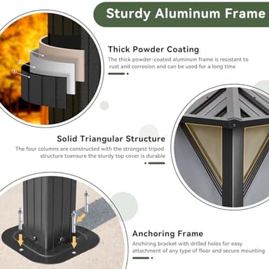 Aoxun 10'x12' Hardtop Gazebo, Aluminum Frame Canopy with Double Galvanized Steel Roof, Outdoor Metal Pavilion with Netting, Curtains for Backyard, Patio and Deck - Image 4