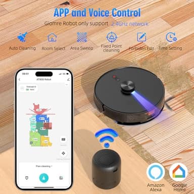 Giomre 3-in-1 Robot Vacuum and Mop Combo, Self Emptying Station for 60 Days, Robotic Vacuum Cleaner with LiDAR Navigation & Max Strong 5000Pa Suction, 2.4G WiFi/Alexa/App Control, Self-Charging Base - Image 4