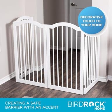 INTERNET'S BEST Arched Top Dog Gate | 4 Panel, 36" H Wooden Pet Barrier for Dogs or Cats | Freestanding Folding Room Divider for Doorways, Hallways, Stairs, and Porch | Portable, Extra Wide | White - Image 4