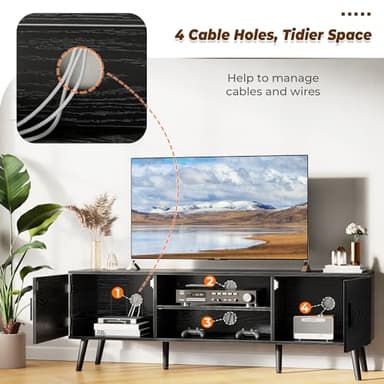 SUPERJARE TV Stand for 55 Inch TV, Entertainment Center with Adjustable Shelf, 2 Cabinets, TV Console Table, Media Console, Solid Wood Feet, Cord Holes, for Living Room, Bedroom, Black - Image 6