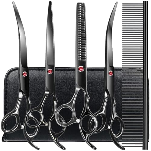 Professional Dog Grooming Scissors Kit Black 6 in 1, Dog Shears for Grooming 6CR Premium Stainless Steel Grooming Scissors Kit for Dogs Cat Pet - Image 1