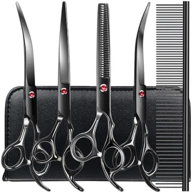 Professional Dog Grooming Scissors Kit Black 6 in 1, Dog Shears for Grooming 6CR Premium Stainless Steel Grooming Scissors Kit for Dogs Cat Pet - Image 1