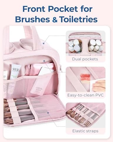 BAGSMART Travel Toiletry Bag, Lightweight Large Wide-open Travel Bag for Women, Puffy Cosmetic Makeup Bag Organizer with Handle for Accessories,Essentials, Toiletries, Pink - Image 4