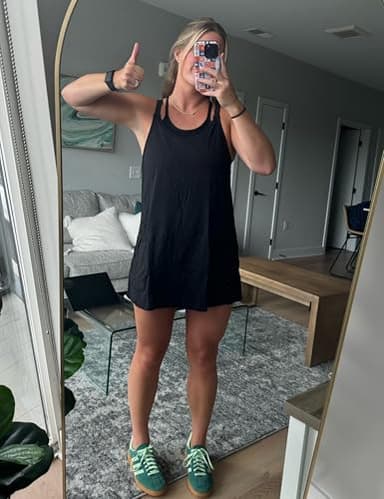 Zhiyouni Women's Summer Sleeveless Mini Dress V Neck Spaghetti Straps Athletic Built-in Shorts Sundress(Black-XL) - Image 5