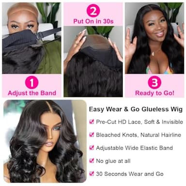 BVWCBJ 28 Inch 5x5 HD Lace Closure Wigs Human Hair Wear and Go Glueless Wigs Human Hair Pre Plucked Pre Cut 180% Density Body Wave Lace Front Wigs Human Hair for Women - Image 4