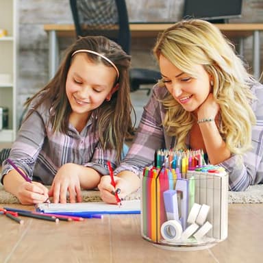 Absonic Pencil Holder for Kids, 360 Rotating Pen Holder for Desk Organizer and Storage, 4 Compartments Art Supply Marker Organizer, Acrylic Kids Desk Organizer for School Lazy Susan Organizer - Image 8