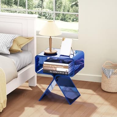solaround Acrylic Nightstand Side Table Modern Design Clear Home Decor Display End Table for Living Room (Dark Blue) - Image 5