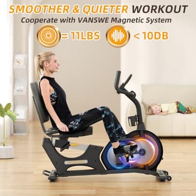 VANSWE Recumbent Exercise Bike with Smart App and Bluetooth Connectivity, LED Display, Magnetic Resistance, 400 LBS Weight Capacity, Pulse Handle(Yellow/Black) - Image 4