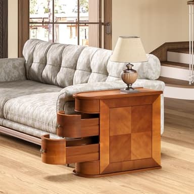 LITTLE TREE Wood End Table with 2 Drawers Sofa Side Table, No Assembly Required Vintage Slim Nightstand Bedside Table for Bedroom - Image 3