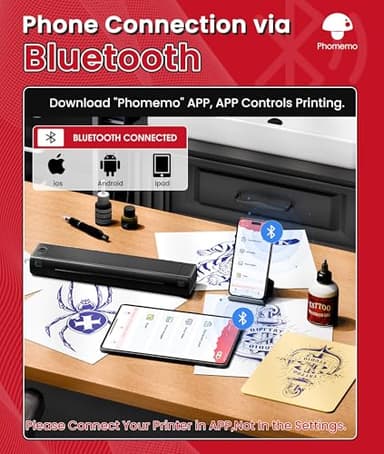 Phomemo Tattoo Stencil Printer, M08F Wireless Thermal Tattoo Printer with 10pcs Transfer Paper, Compatible with Phone/Tablet/PC, Tattoo Supplies for Tattoo Artists, AI Image Generation, All Black - Image 3