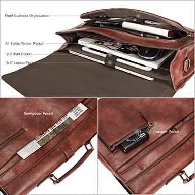 ESTARER Men's Leather Briefcase 15.6 Inch Laptop Messenger Bag for Office/Business/Travel, Professional Leather Computer Shoulder Bag, Vintage Brown - Image 3