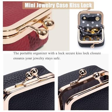 ROPTINK Genuine Leather Mini Jewelry Box, Mini Coin Purse Jewelry Case, Jewelry Case Kiss Lock, Travel Ring Box for Women for Earring/Ring/Necklace/Bracele (3 Pcs-A) - Image 5