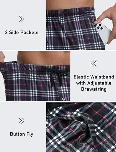 MoFiz Men's Pajama Sleep Lounge Pants Mens Sleepwear Lightweight Pjs Bottoms Comfort Plaid Sleeping Pants H-3Pack Medium - Image 3
