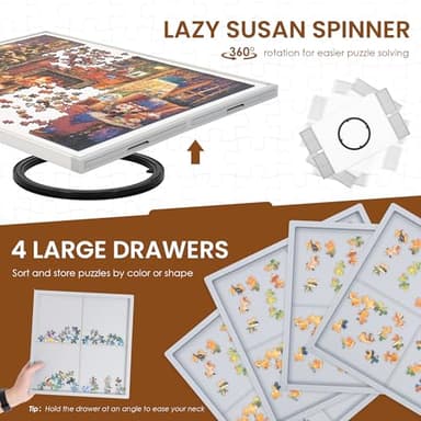 ropoda 1500 Pieces 35"x26" Double-Sided Rotating Plastic Puzzle Board with Drawers and Cover, Portable Jigsaw Puzzle Board,Tilting Puzzle Board,Lazy Susan Spinning Puzzle Boards,Puzzle Table(Grey) - Image 3